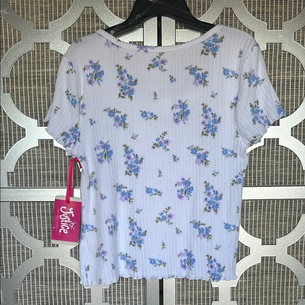 NWT kids Justice Blue Crop Buttoned Blouse